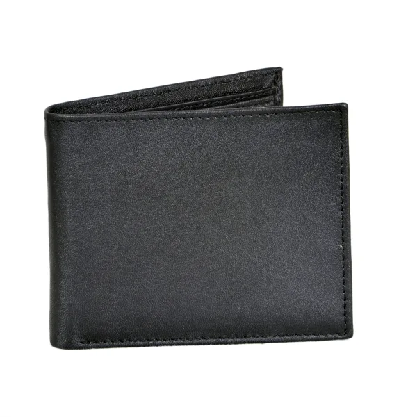 Classic black genuine leather men’s wallet with sleek bi-fold design and multiple card slots