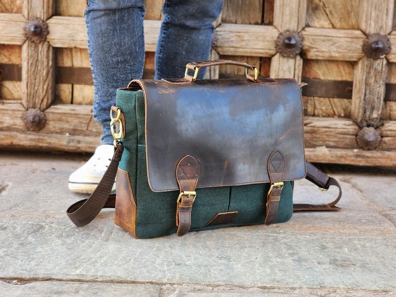 Leather Canvas Laptop Bag