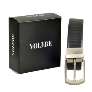 Black reversible faux leather belt with sleek metal buckle, made from vegan synthetic PU leather