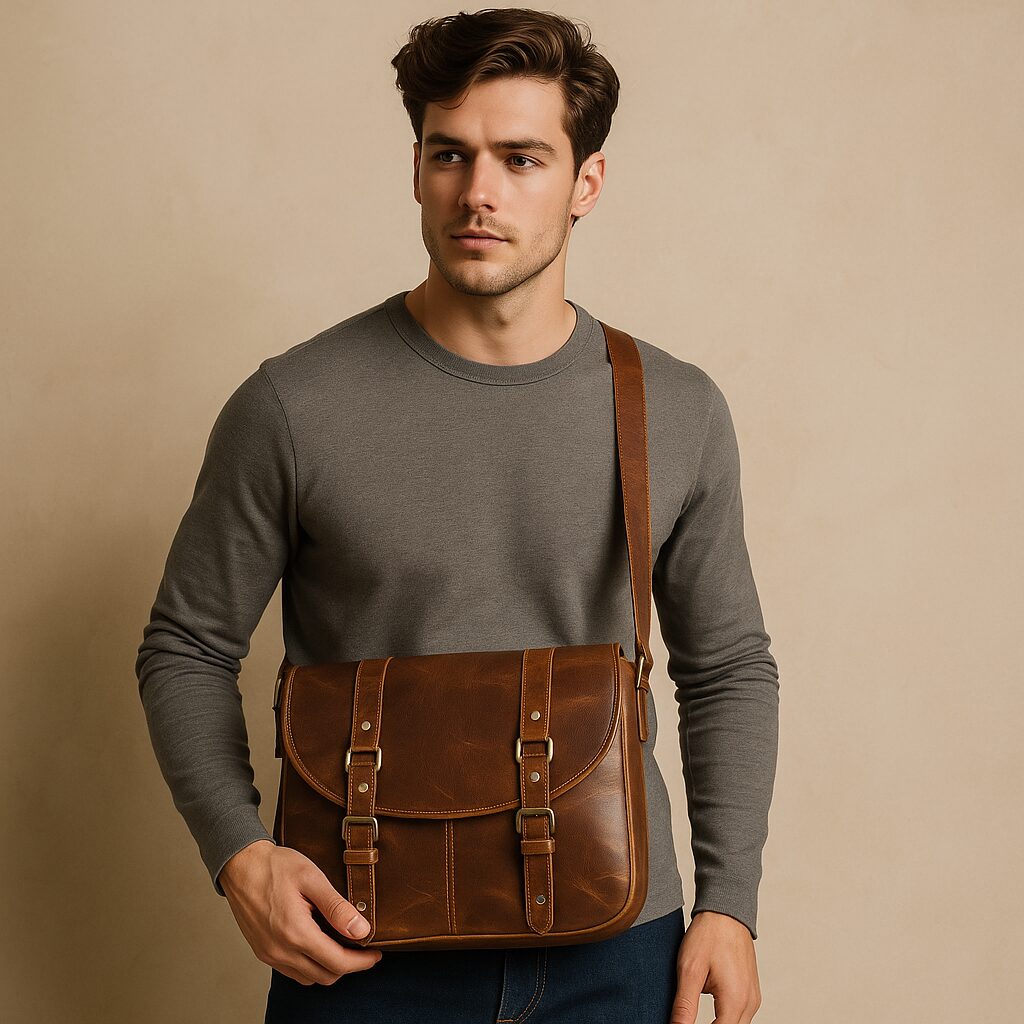 Volere Leathers Vintage Handmade Brown Leather Messenger Bag - Image 9