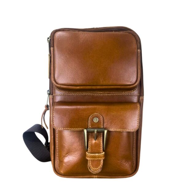 Unisex Leather Crossbody Sling Bag – Premium Vintage Brown Travel Messenger