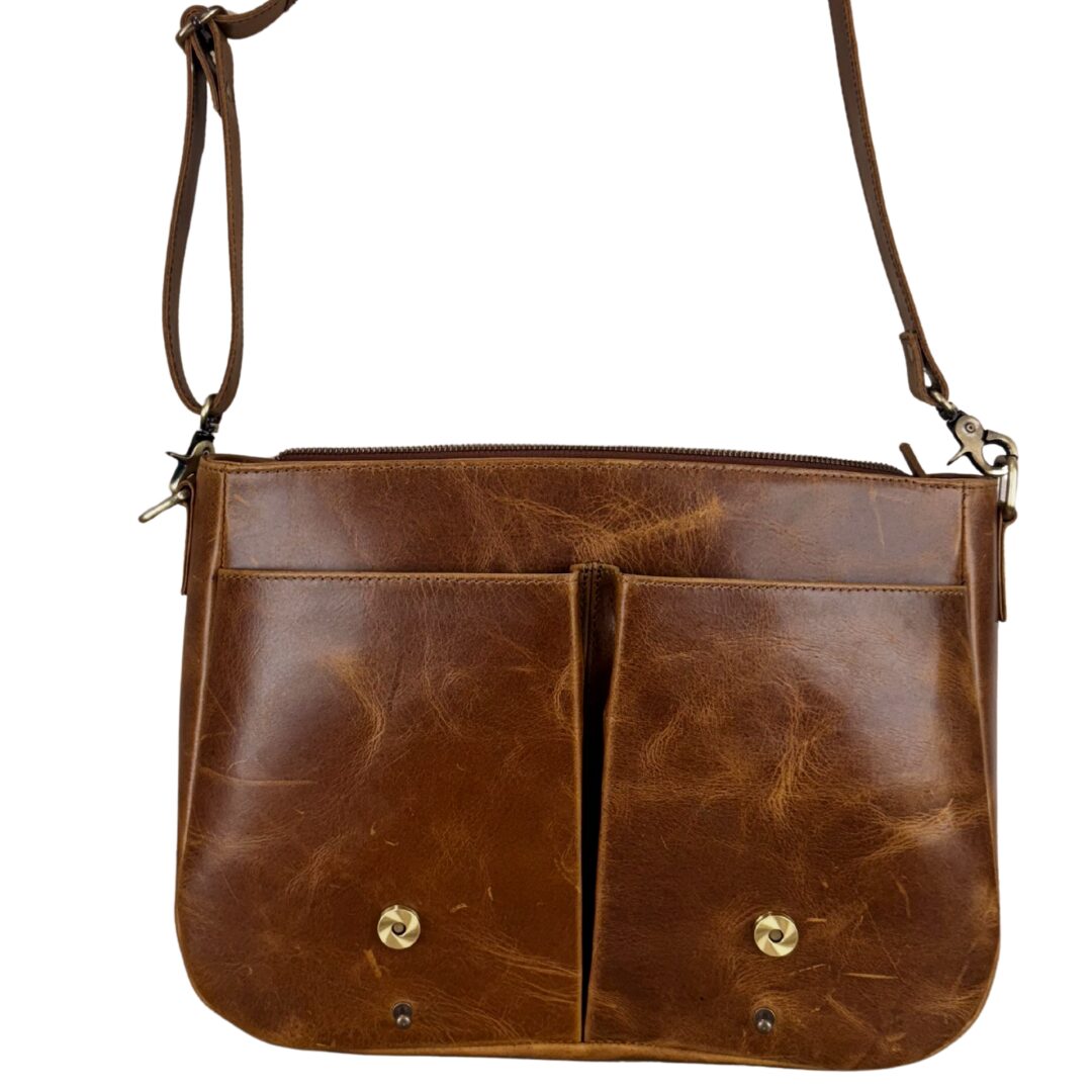 Volere Leathers Vintage Handmade Brown Leather Messenger Bag - Image 6